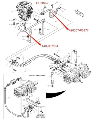 DH300LC-7 수압 시스템 배급기 발굴기 철 파이프에 대한 중간 팔 파이프 적합