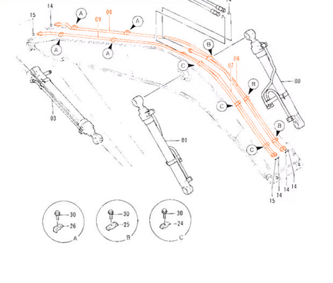 HITACHI 120 ZAX120 발굴기 분배 밸브를 위한 수압 실린더 파이프에 적용